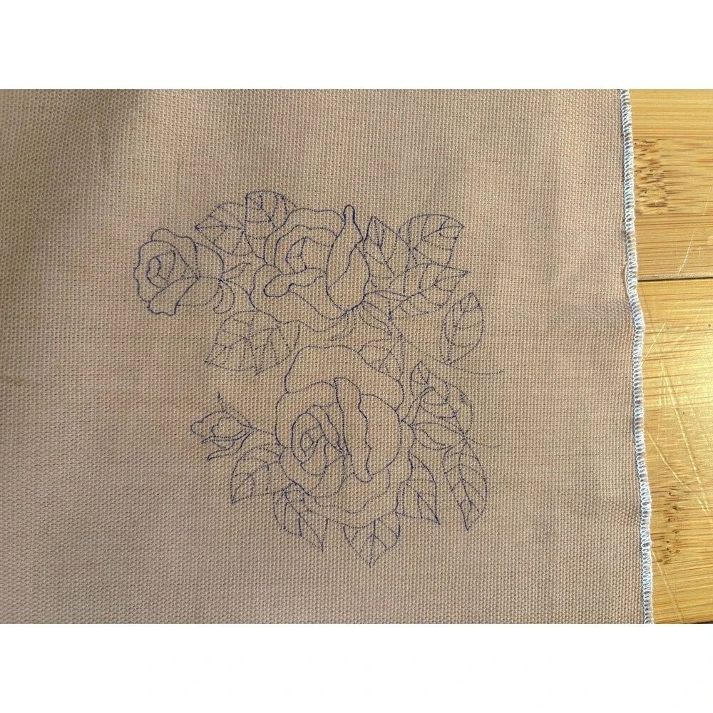 Vintage Stamped Embroidery Linens Set Table Runner Pansies Rose Bouquet 3 Pc